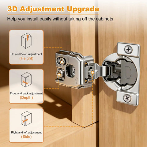 Heavy Duty 10 Pack Soft Close Cabinet Hinges 1 1/4 Inch Overlay Concealed Door Hardware for Kitchen Cabinets with 3D adjustment features.