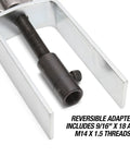 Steering Wheel Lock Plate Remover Tool With Reversible Adapter for 9/16-18 and M14-1.5 Threads showing metal adapter close-up