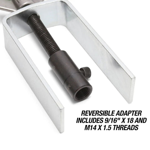 Steering Wheel Lock Plate Remover Tool With Reversible Adapter for 9/16-18 and M14-1.5 Threads showing metal adapter close-up