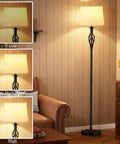Three Way Light Bulbs With 30/70/100W Equivalents For Soft White 2700K A19 Lamps in floor lamp, three brightness levels shown