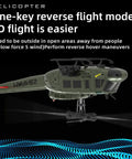 315mm RC Helicopter For Adults With Optical Flow Positioning And TOF Laser Radar, side view in dark background, showing reverse flight mode.