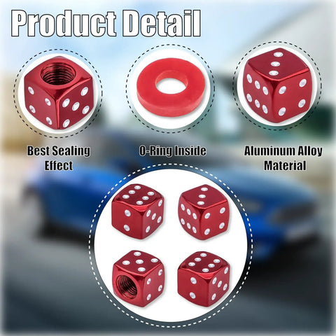 Dice Style Tire Valve Stem Caps With O Ring Universal Aluminum Alloy Dustproof Covers For Cars SUVs Trucks Motorcycles And Bicycles Red 4 Pack Easy Install Weather Resistant