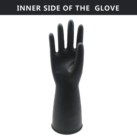 Inner view of Kickass Waterproof Chemical Resistant Latex Gloves Two Pair, showing black material and grip texture.