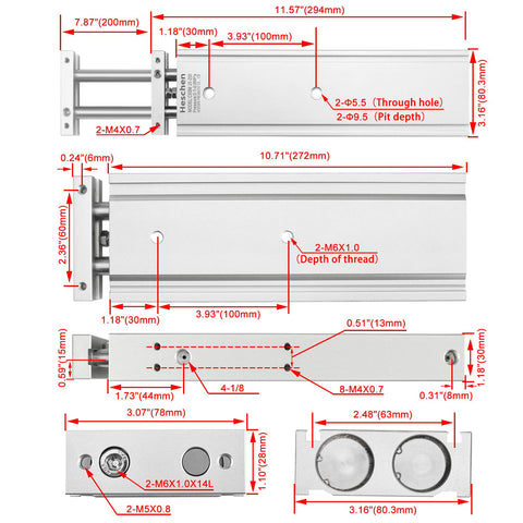CXSM 25-200 Dual Rod Air Cylinder With Magnet Guided Pneumatic Actuator Shop Floor Ready 25mm Bore 200mm Stroke dimensions