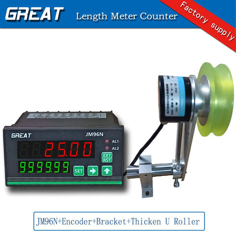 Heavy Duty Digital Length Meter Counter With Smooth Rolling 20 Mm Polyurethane Measure Wheel showing 25.00 on LED display.