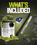 Cordless No Cord Hassle Wet And Dry Vacuum Cleaner With 24V Battery And Charger Stainless Steel 5.3 Gallon Tank components