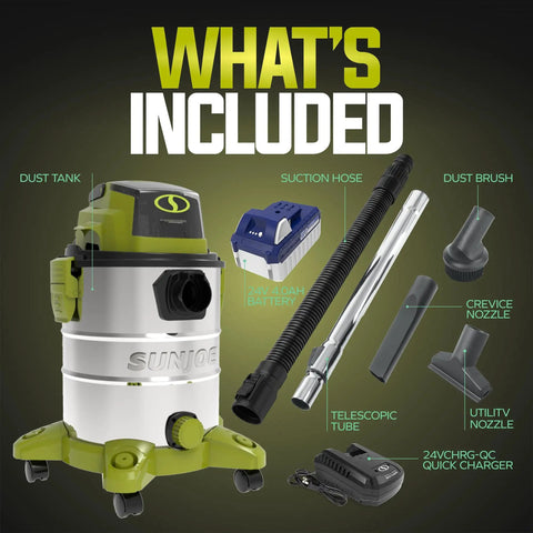 Cordless No Cord Hassle Wet And Dry Vacuum Cleaner With 24V Battery And Charger Stainless Steel 5.3 Gallon Tank components