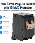 Slick Heavy Duty 2 Pole 50 Amp Circuit Breaker Replacement For Home Load Center Panels Plug And Play Electrical Module Swap Straightforward Rock Solid Thermal Magnetic 10 Kaic with molded case design.