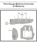 Thin gauge metal installation diagram with 3 inch powder actuated fasteners for concrete or masonry applications.