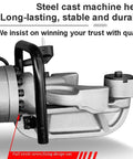 Portable Electric Hydraulic Rebar Bender Cuts Rebar Up To 25 Mm Fast With Adjustable Angles From Zero To Ninety Degrees For Steel Rods side view of durable steel cast machine head with electrical cord