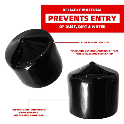 12 Pack Bearing Dust Caps 1.98 Inch Black Rubber Hub Covers For Trailer Wheel Bearing Protectors Replacement For Boat And RV Trailers showing rubber construction and dust prevention features.
