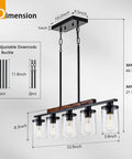Dimensions of Modern Farmhouse 5 Light Linear Chandelier 44.7 inch black metal and wood frame with clear glass shades