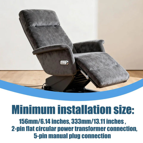 Replacement Heavy Duty Electric Recliner Lift Chair Linear Actuator Model R8123 installed, showing installation size and connections.