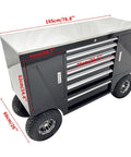 Badass Heavy Duty 500kg Rolling Toolbox With 7 Drawers Off Road Tires side view showcasing stainless top and rugged wheels.
