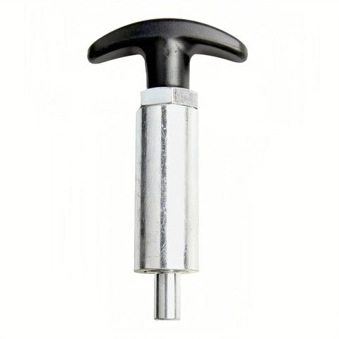 Heavy Duty Spring Loaded Pull Pin With Easy Grip Handle, 1/2 inch diameter steel latch for truck bed gear.