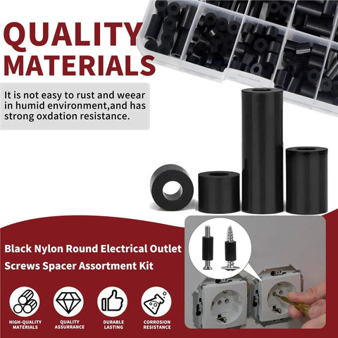 DIY Friendly Black Nylon Screw Spacer Kit 495 Pieces Round Spacers No Thread for Electrical Boxes Switches Outlets Versatile Inner Diameters and Lengths for Stable Quick Installations and Easy Replacements in Home Improvement Projects, black nylon spacers