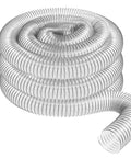 Fully Transparent Flexible Bellows Hose For 100Mm Vacuums and Industrial Dust Extractors with Bendable PVC Tube coiled for easy storage.