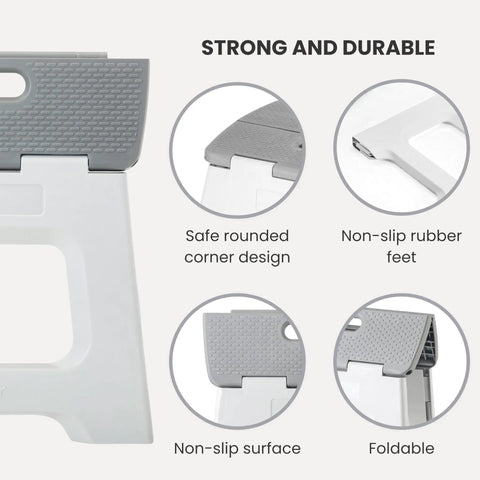 Close-up details of Compact Foldable Step Stool for Adults Up to 330 Pounds, Lightweight Non Slip Gray Stool, 10.5 Inch Step