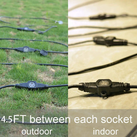 Beefy 50ft 12 Gauge Outdoor Extension Cord With Eleven Outlets And End Connector IP44 Waterproof Cap on grass and floor