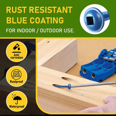Heavy Duty Outdoor Pocket Hole Screws Set 300Pcs 8 X Two And A Half Inch Blue Coated Weather Resistant With Washer Head Square Drive Coarse Thread And 150mm Driver Bit Included in use
