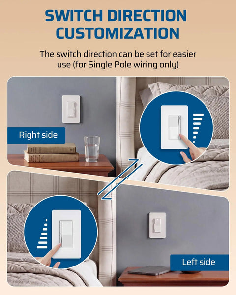 No Sweat Single Pole Three Way Slide Dimmer Light Switch With No Neutral Required For Smooth LED  customization for left and right side use.