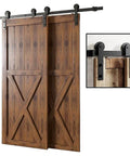Heavy Duty Bypass Barn Door Hardware Kit With One Track And Mute Rollers, double doors, installed view, space saving