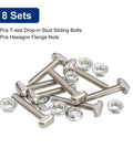 Solid As A Rock M6 T Slot Bolt And Flange Nut Kit For European 30 Series Aluminum showing 8 stainless bolts and nuts.