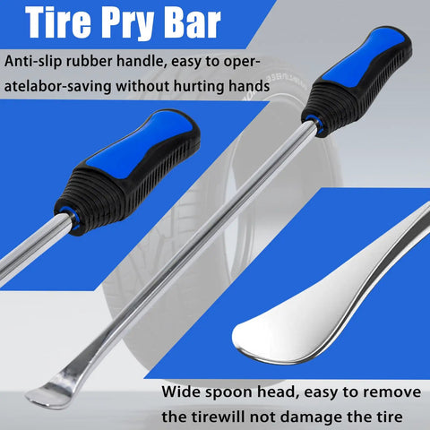 Close-up of 14.5 Inch Steel Tire Spoon with anti-slip handle for motorcycles and bicycles in tire changing kit.