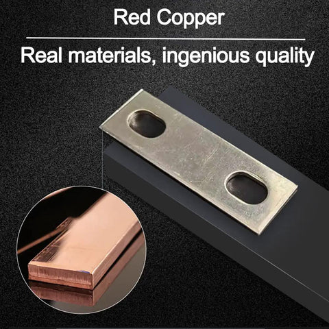 Heavy Duty Red Copper Nickel Plated Bus Bar Connectors For LifePo4 Cells close-up showing design and two mounting holes.