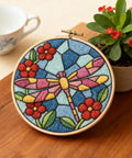 Dragonfly Punch Needle Kit For Adults Beginners Colorful Flower Embroidery Starter Set displayed on wooden table