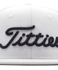Front view of Funny Titties Golf Hat 3D Embroidered Snapback Cap With Flat Bill One Size Fits All Adjustable For Fun On The Course Bachelor Party Gift