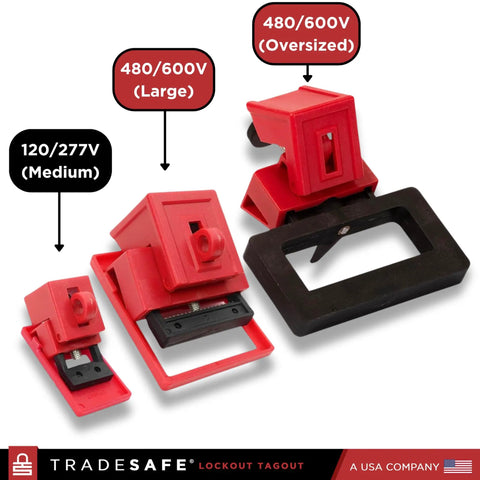 Clamp On Circuit Breaker Lockout Device Kit 10 Pack For 120/277 Volt Single Pole Toggles Up To 5/8 By 1/2 Inch OSHA Compliant