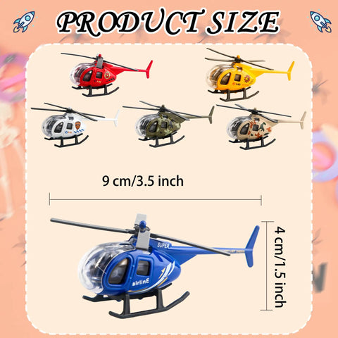 Image of eight pack diecast helicopters mini model planes with spinning propellers for kids birthday party favors
