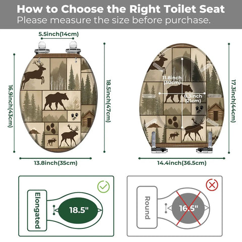 Elongated Resin Toilet Seat for Cabin Bathrooms showing size measurements and design, suitable for various toilet shapes.