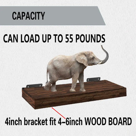 4 Pack Heavy Duty Floating Shelf Brackets Four Inch Black Metal L Brackets For Wall Mounting Bent As One Piece built tough to hold 55 pounds with wood board.