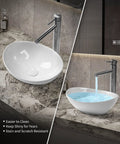 Bathroom Vessel Sink Set 15x12 Inch Oval Ceramic Vessel Sink Basin With Pop Up Drain Faucet Modern Egg Shape Above Counter Vanity Bowl Glossy White Easy To Install on marble counter with running water