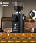 Straight Fire Coffee Setup With This Legit Heavy Duty Commercial Grinder Using A Sharp 64 Millimeter Flat Burr And Eight Fine Tuned Settings For Daily Espresso Or French Press Perfection showcasing 8 precise settings and coffee grinder controls.