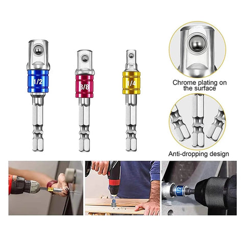 Pro Heavy Duty Internal Hex Handle Universal Drill Bit Screwdriver Impact Socket Adapter Kit, 8 Pieces Cobalt Steel Alloy Set For Tough Jobs And Fast Fixes, 1/4 3/8 1/2 inch