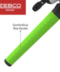 Close-up of green Comfort Grip Handle on Roam Spincast Reel And Telescopic Fishing Rod Combo Extendable Eighteen Point Five Inch To Six Foot Pole