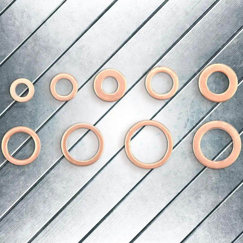 Rock Solid 200 Piece Copper Flat Washers Gasket Set M5 M6 M8 M10 M12 M14 OD 9 To 18 mm for Car and Home Repair That Get The Job Done Without Any Hassle for Real Men and Women Handling Daily Maintenance Tasks across the Country, copper flat washers in assorted sizes