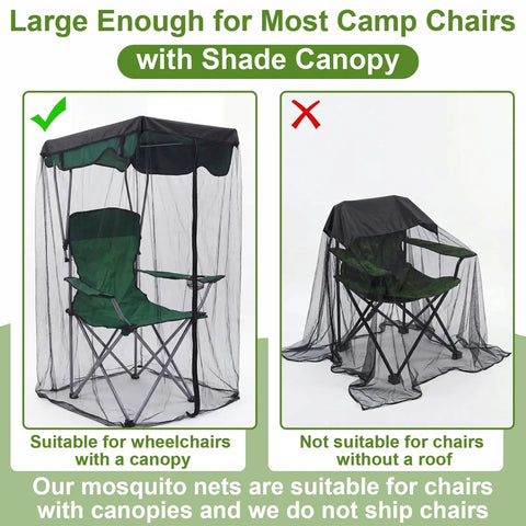 63 Inch Mosquito Net Cover For Canopy Chair With Waterproof Roof And Opening Zipper Heavy Duty Bug Barrier Mesh For Fishing Camping Outdoor Chairs Excludes Chair Fits Most Single Person Canopies installed on right chair, not suitable on left.