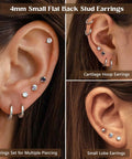 Hypoallergenic Surgical Steel Earrings For Sensitive Ears, Unisex Stud Hoop With Opal And AAA Cubic Zirconia, Flat Back Cartilage Earring Studs, Small Ball Hoop, Nickel Free, Tarnish Resistant, Silver Tone, 4mm studs on ear