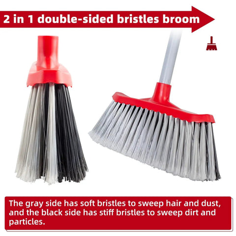 Double Sided Broom With Long Handle Heavy Duty Indoor Outdoor Workhorse For Pet Hair Dust And Debris, 51 Inch Reach, two-sided bristles