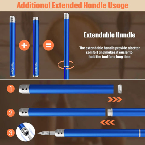 Extendable handle overview from Carbide Tipped Wood Turning Tool Set With Extendable Shafts, showing assembly steps.