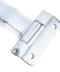 12 Inch Offset Bent Strap Hinge For RV Enclosed Cargo Trailer Doors, close-up view of metal hinge with bolts visible on frame