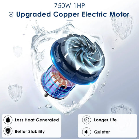 Beast Of A 1HP 750W Submersible Sump Pump With Sliding Filter 3566 GPH copper motor illustrating features underwater