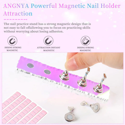 2 Piece Aurora Nail Stand Set for Painting Nails, Magnetic Nail Holder Display With 96 Removable Mounting Tapes