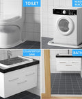 Toilet, washing machine, countertop sink, and bathtub with 67 Inch Collapsible Shower Threshold Water Dam Made of Silicone visible.