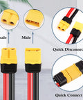 12 AWG XT60 Extension Cable 3 Feet 2 Pack XT60 To XT60 With Male To Female Connectors, visible close-up of connectors.