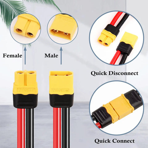 12 AWG XT60 Extension Cable 3 Feet 2 Pack XT60 To XT60 With Male To Female Connectors, visible close-up of connectors.